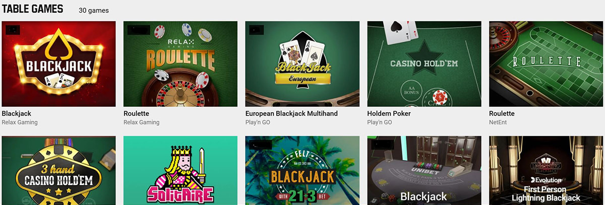 The Unibet Roulette, Blackjack & Other Table Games